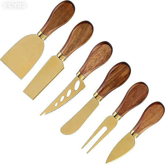 Premium Stainless Steel Cheese Tool Set - 6 Gold Cheese Knife Set - Cut, Spread All Your Favorite Cheeses (6 Gold Cheese Set)
