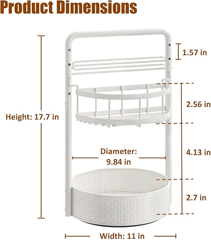 JEESA Rotating Spice Rack with Paper Towel Holder, White | 2 Tier Lazy Susan, Sturdy Iron, Seasoning Organizer, Kitchen Countertop