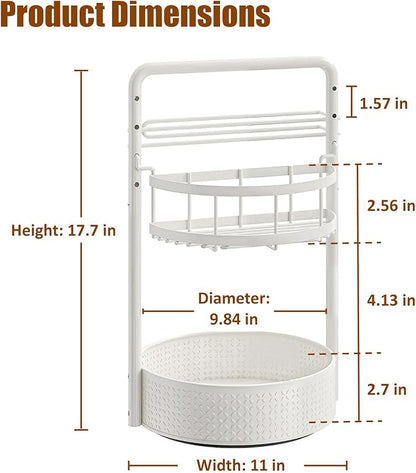 JEESA Rotating Spice Rack with Paper Towel Holder, White | 2 Tier Lazy Susan, Sturdy Iron, Seasoning Organizer, Kitchen Countertop