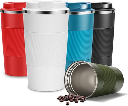 YINJAM 12oz Travel Coffee Mug Insulated Coffee Cups to Go with Leakproof Lid Vacuum Stainless Steel Double Walled Thermal Car Coffee Tumbler for Hot Cold Iced Tea Drinks Reusable (White, 12oz)