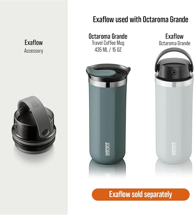 WACACO Octaroma Grande Vacuum Insulated Coffee Mug, 15 fl oz (435ml), Double-wall Stainless Steel Travel Tumbler With Drinking Lid, Cadet Blue
