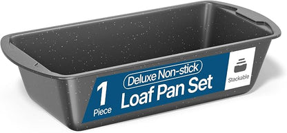 Nonstick Loaf Pan Set Pack of 1, Carbon Steel 11" Large Baking Bread Pan, Oven Safe Up to 450°F, PFOA, PFOS, PTFE Free, Space Saving Stackable Design, Stain Resistant, Dishwasher Friendly, Gray Marble