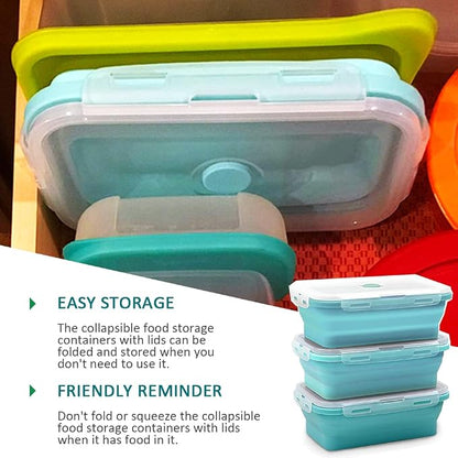 Alimat PluS 40.5oz Large Silicone Food Storage Containers, 3 Pack Set 1200ml Collapsible Food Storage Containers with Lids, Microwave, Freezer and Dishwasher Safe(Blue)