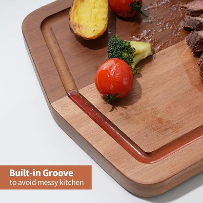 Acacia Wood Cutting Board 12 x 8 In, Wooden Cutting Boards for Kitchen Non Toxic Dishwasher Safe Non Slip, Small Cutting Board for Meat, Charcuterie, Chopping