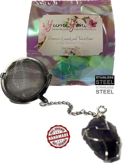 Soursop Gravoila Leaf Tea PLUS Tea Infuser w/Gemstone Charm Combo | 304 Stainless Steel | 2 Inch Tea Ball | 25 Tea Servings (Soursop Leaf Tea - 50 Leaves | 25 Servings)