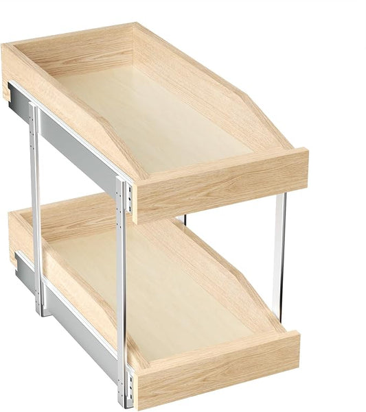 ROOMTEC 2 Tier Pull Out Cabinet Organizer, Double Tier Slide Out Wood Cabinet Organizer with U Bracket, Pull Out Drawers for Base Cabinet Organization in Kitchen, Pantry(10½"W x 21" D)