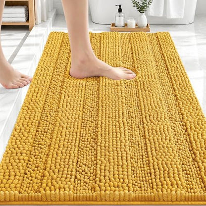 OLANLY Thick Bathroom Rugs 30x20, Chenille Striped Bath Rugs, Golden Yellow