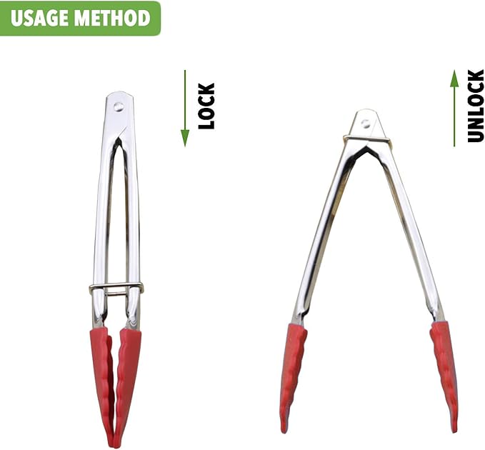 HINMAY 7-Inch Mini Tongs with Silicone Tips, Set of 3 (Green Red Blue) | 7-Inch Serving Tongs
