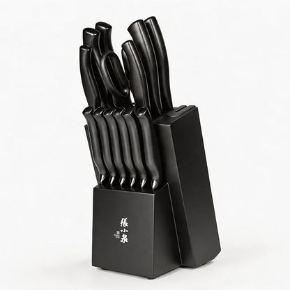 ZHANG XIAO QUAN 15-Piece Kitchen Knife Set with Block, High Carbon Stainless Steel, Ergonomic Hollow Handles, Durable Sharp Blades for Precision Cutting, Black