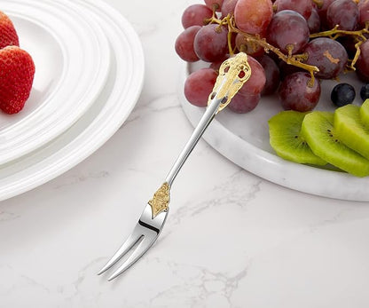 KEAWELL Luxury 6.3" Food Fork/Seafood Forks 18/10 Stainless Steel, Set of 6, Fruit Picks/Cocktail Forks/Charcuterie Accessories/Cocktail Picks for Appetizer, Cocktail, Pastry, Dessert (Gold Accent)