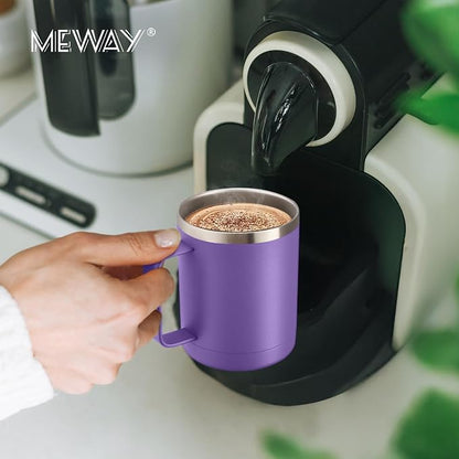 MEWAY 12oz Coffee Mug With Handle 8 Pack Bulk,Stainless Steel Insulated Travel Tumblers With Sliding Lid,Double Wall Vacuum Camping Cup for Hot & Cold Drinks Tea (Purple,Set of 8)