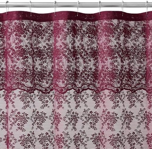 Burgundy Lace Shower Curtain, 72x72, Vintage Floral with Attached Valance