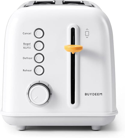 BUYDEEM DT620 2-Slice Toaster, 7 Shade Settings, Extra Wide 1.5'' Slots for Bagel & English Muffin, 6 Toasting Functions, Retro Stainless Steel Toaster with High Lift Lever, Arctic White