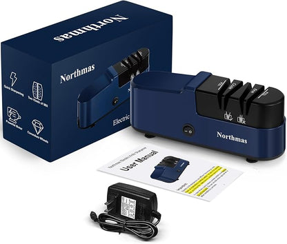 Northmas Knife Sharpener, Professional Electric Knife Sharpener for Home Use, 2 Stages for Quick Sharpening & Polishing, 100V-240V Global Voltage Design, Blue