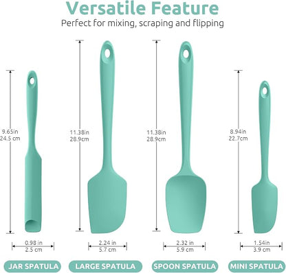 U-Taste 600ºF Heat Resistant Silicone Spatulas: Flexible Food-Grade Silicon Baking Scraper, Kitchen Cooking Mixing Utensils with Upgraded Sturdy Handle Tip for Nonstick Cookware (4-Pc., Aqua Sky)