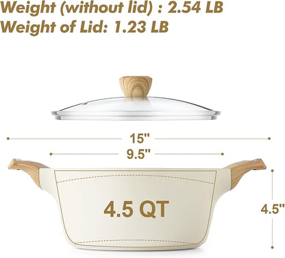 SENSARTE Ceramic Nonstick Stock Pot with Lid, 2.6/4.5/6.6/8.5/11 QT Soup Pot Casserole Pot, Non-toxic Healthy Pasta Pot, Large Cooking Pot Stew Pot, Induction Compatible, PFOA PFAS PTFE Free, White