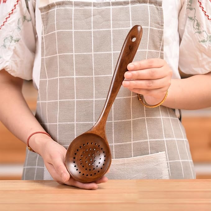 Large Wooden Spoon - Strainer Spoon - 11-inch Big for Brewing, Grill, Stirring - Solid Natural Hard Wood Long Spatula