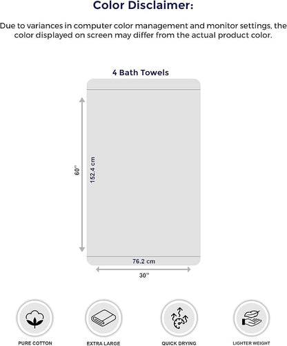 Tens Towels Pack of 4 Extra Large Bath Towels 30 x 60 Inches, 100% Cotton, Larger & Lighter Weight, Quicker to Dry, Super Soft and Absorbent, Perfect for Bathroom, Dark Grey