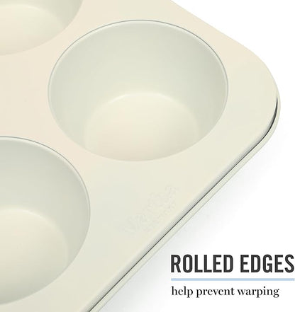 Martha Stewart Gallen 6 Cup Nonstick Carbon Steel Muffin and Cupcake Pan - Teal Durable Bakeware for Muffins, Cupcakes & Mini Cakes