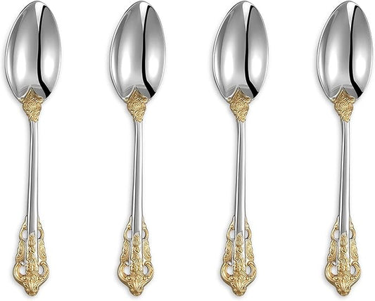 KEAWELL Luxury 6.3" Teaspoons, 18/10 Stainless Steel, Gorgeous Small Spoons, Stirring, Mixing, Sugar, Cake, Dessert Spoons, Mini Antipasto spoons (Gold Accent)