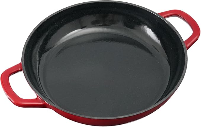 Flavehc Braiser Enameled Cast Iron Braiser 2.25 QT, Cast Iron Braiser Pan with Lid for Bread Baking, Soup & One Pot Meals, Small Shallow Dutch Oven Casserole for Oven & Induction, Red