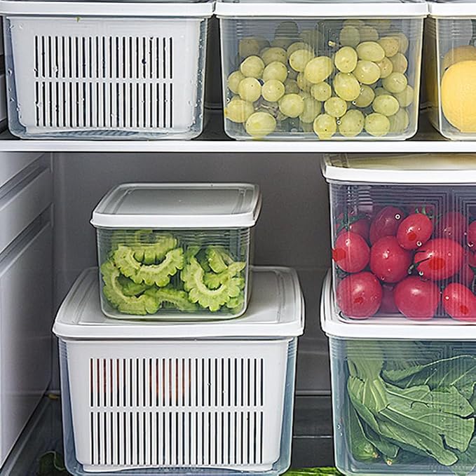 MAGICLULU Double Refrigerator Organizer Box Multifunctional Fridge Food Container for Fruits Vegetables Snacks Keeps Food Fresh Neat Tidy for Home Kitchen Storage