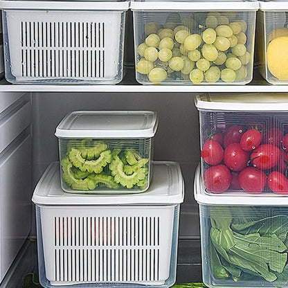 MAGICLULU Double Refrigerator Organizer Box Multifunctional Fridge Food Container for Fruits Vegetables Snacks Keeps Food Fresh Neat Tidy for Home Kitchen Storage