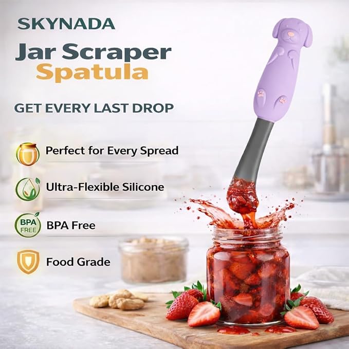 Jar Scraper Spatula - Silicone Scraper, Cute Kitchen Accessories, Unique Fun Cooking Kitchen Gadgets for Foodies - BPA-free & 100% Food Safe (Puppy - Purple)