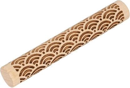HARFINGTON Wood Clay Roller 4" Water Wave Pattern Rolling Pins Wood Rollers Pottery Tools Wood Grain Texture Rollers for Clay Baking Dough Playdough DIY