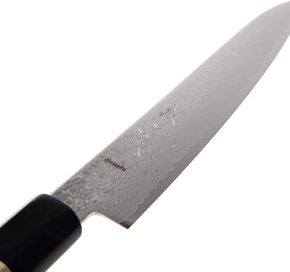 Japanese Petty Knife Damascus ZA18 69 Layer Octagonal Magnolia Wood Handle, 6-inch (150mm)