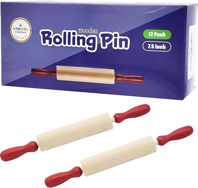 Mini Rolling 7.5 Inch Rolling Pin for Play Dough - Wood Kids Rolling Pin For Little Bakers, With Red Handles Arts and Crafts Clay Roller, 7.5" (48-Pack)