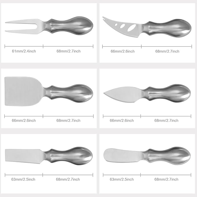 WoneNice Cheese Knife Set, 6-Piece Stainless Steel Knives for Charcuterie, Gift for Mother's Day Wedding Housewarming Christmas