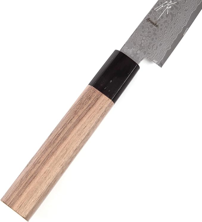 Japanese Petty Knife Damascus ZA18 69 Layer Octagonal Walnut Handle, 6-inch (150mm)