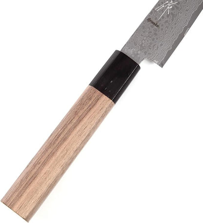 Japanese Petty Knife Damascus ZA18 69 Layer Octagonal Walnut Handle, 6-inch (150mm)