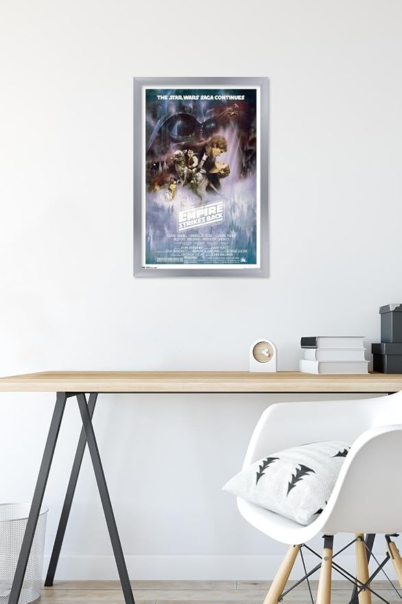 Trends International Star Wars: The Empire Strikes Back - The Saga Continues One Sheet Wall Poster, 14.725" x 22.375", Silver Framed Version