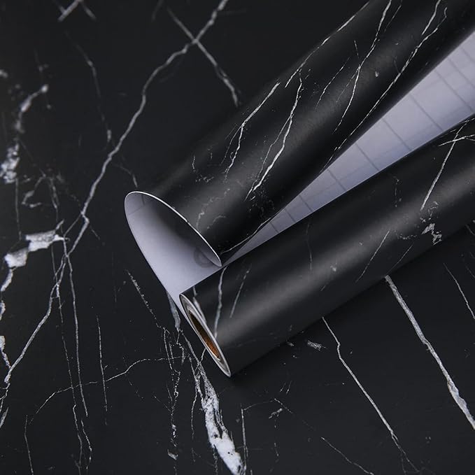 practicalWs 17.71''×196.8'' Marble Contact Paper Black/White Peel and Stick Wallpaper Thicken Self Adhesive Black Wallpaper for Countertops Cabinets Decorative Easy to Remove Upgrade