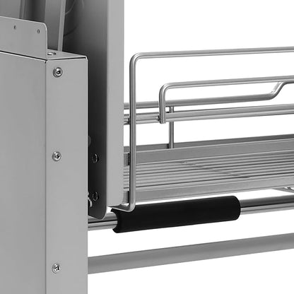 22in Pull Down Shelf, 2-Tier Pull Down Shelf for Upper Cabinets, Kitchen Spice and Dishes Pull-Out Storage Shelf, High Cabinet Organizer Large Storage Space for Snack, Bowl (Dark Grey)