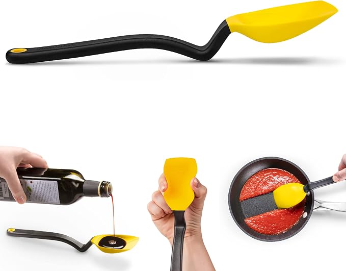 Dreamfarm Supoon Non-Stick Sit-Up Silicone Scraping, Serving, Cooking Spoon Measures 5ml Tsp & 15ml Tbsp - 11" Yellow