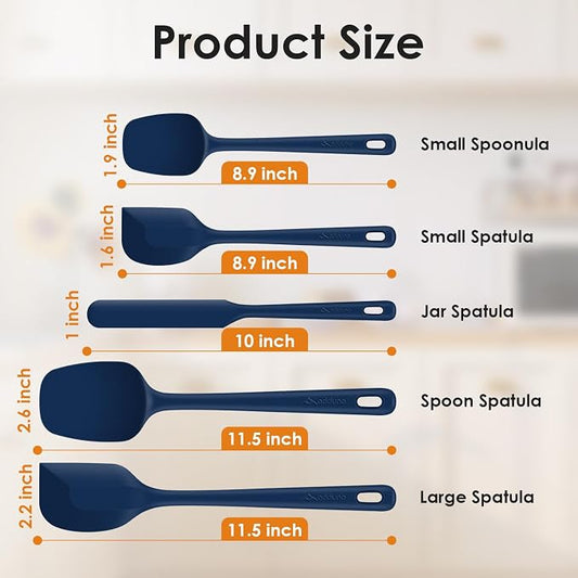 5-Piece Silicone Spatula Set for Baking, 446°F Heat Resistant Non-Stick Cooking Utensils, BPA-Free Food Grade Silicone Scrapers, Non-Scratch Flexible & Dishwasher Safe, Classic Blue
