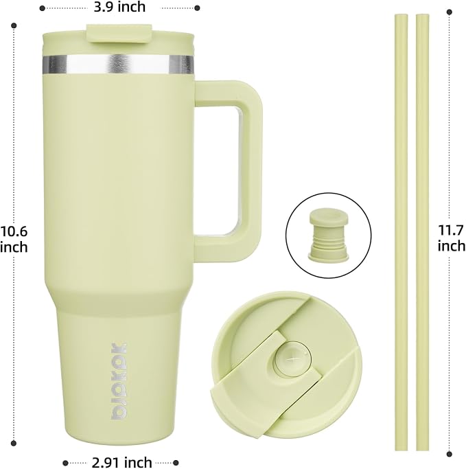 BJPKPK Tumbler With Handle 40 oz Stainless Steel Insulated Tumbler With Lid And Straw For Water Or Ice Coffee,Macaron Green