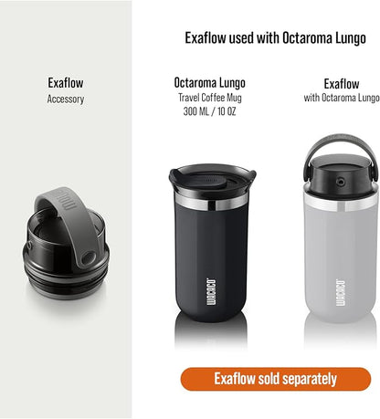 WACACO Octaroma Lungo Vacuum Insulated Coffee Mug, Double-wall Stainless Steel Travel Tumbler With Drinking Lid, 10 fl oz(300ml), Ceramic Black