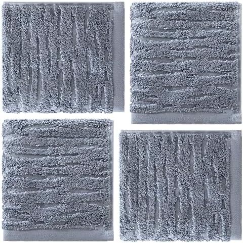SKL Home CloudSoft Washcloth Set, 4-Piece, 100% Cotton Luxury, Smoke Blue