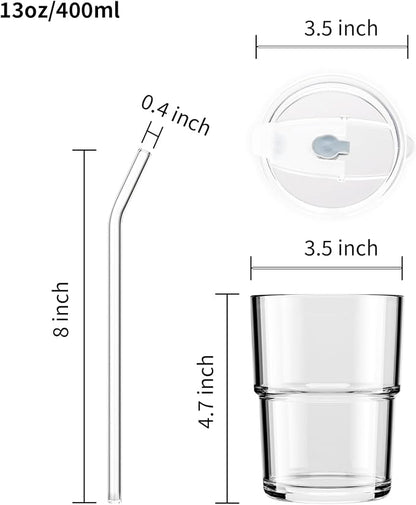 BLUEPOLAR 13oz/400ml Tumbler Water Glass, Cups with Straw and Lid Sealed Carry on for Coffee, Iced Tea, Thick Wall Insulated Glass Cup(white)