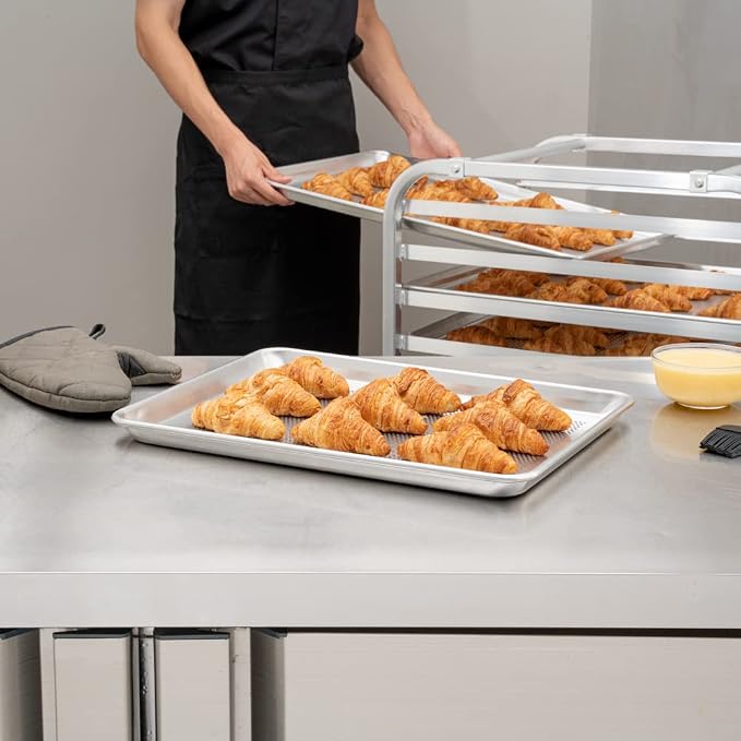 Restaurantware Met Lux 18 x 13 x 1 Inch Baking Sheet Pan 1 Perforated High Temp Baking Sheet - Half-Size Freezable Silver Aluminum Potato Chip Baking Tray Dishwasher-Friendly