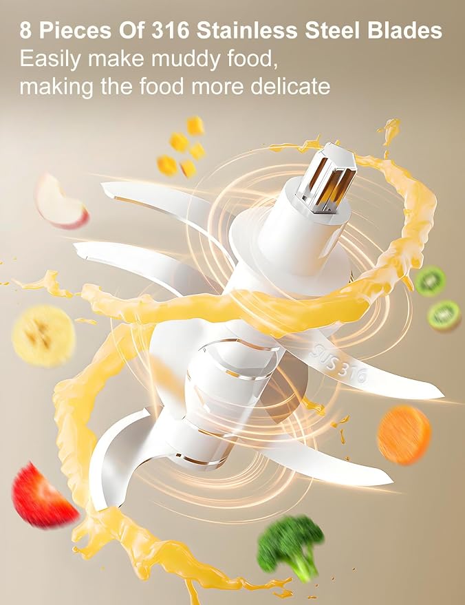 Baby Food Maker, Creamy White Mini Baby Food Blender, 10oz Food Puree Maker, Small Baby Food Processor for Fruit Vegetable Meat, 8-Second Quick Soft Food Prep，BPA-Free