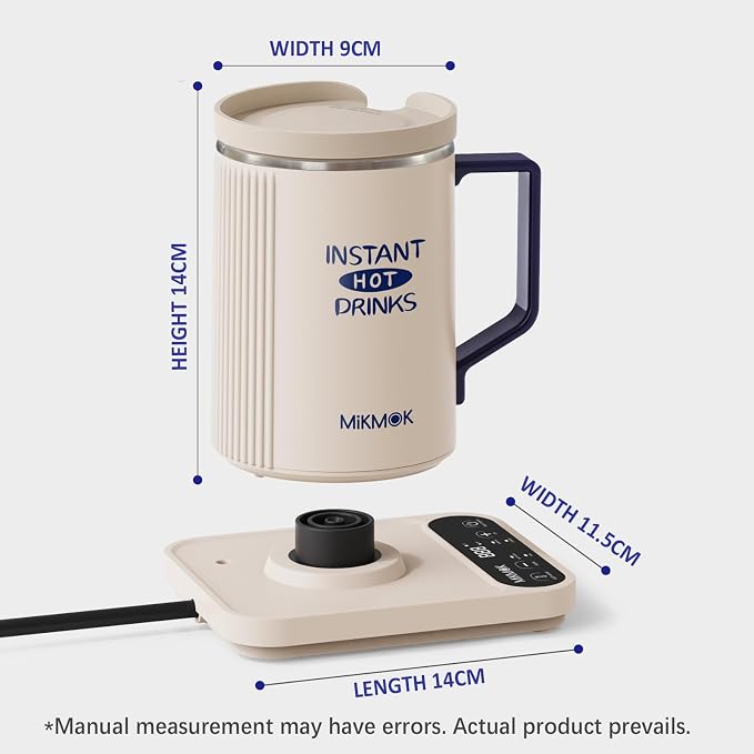 MIKMOK Small Electric Kettle, Desktop Water Heater Mug 400ML, Fast Heating | 300W Heating Coffee Cup, 104-212℉ Temperature Control , LED Display, SUS304 Small Hot Water Dispenser for Office Study Dorm