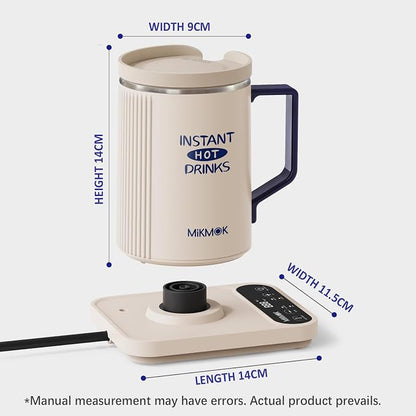 MIKMOK Small Electric Kettle, Desktop Water Heater Mug 400ML, Fast Heating | 300W Heating Coffee Cup, 104-212℉ Temperature Control , LED Display, SUS304 Small Hot Water Dispenser for Office Study Dorm