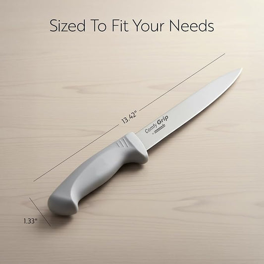 Restaurantware 8 Inch Carving Knife Stainless Steel Ergonomic Handle Non-Slip Grip Durable Kitchen Knife, Dishwasher-Friendly for Home Cooking and Commercial Use, Gray