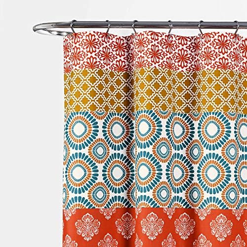 Lush Decor Shower Curtain, Turquoise & Orange | Bohemian Stripe | 72"W x 72"L | Pack of 6
