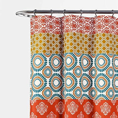 Lush Decor Shower Curtain, Turquoise & Orange | Bohemian Stripe | 72"W x 72"L | Pack of 6